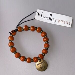 Orange Beaded Bracelet with Gold Charm